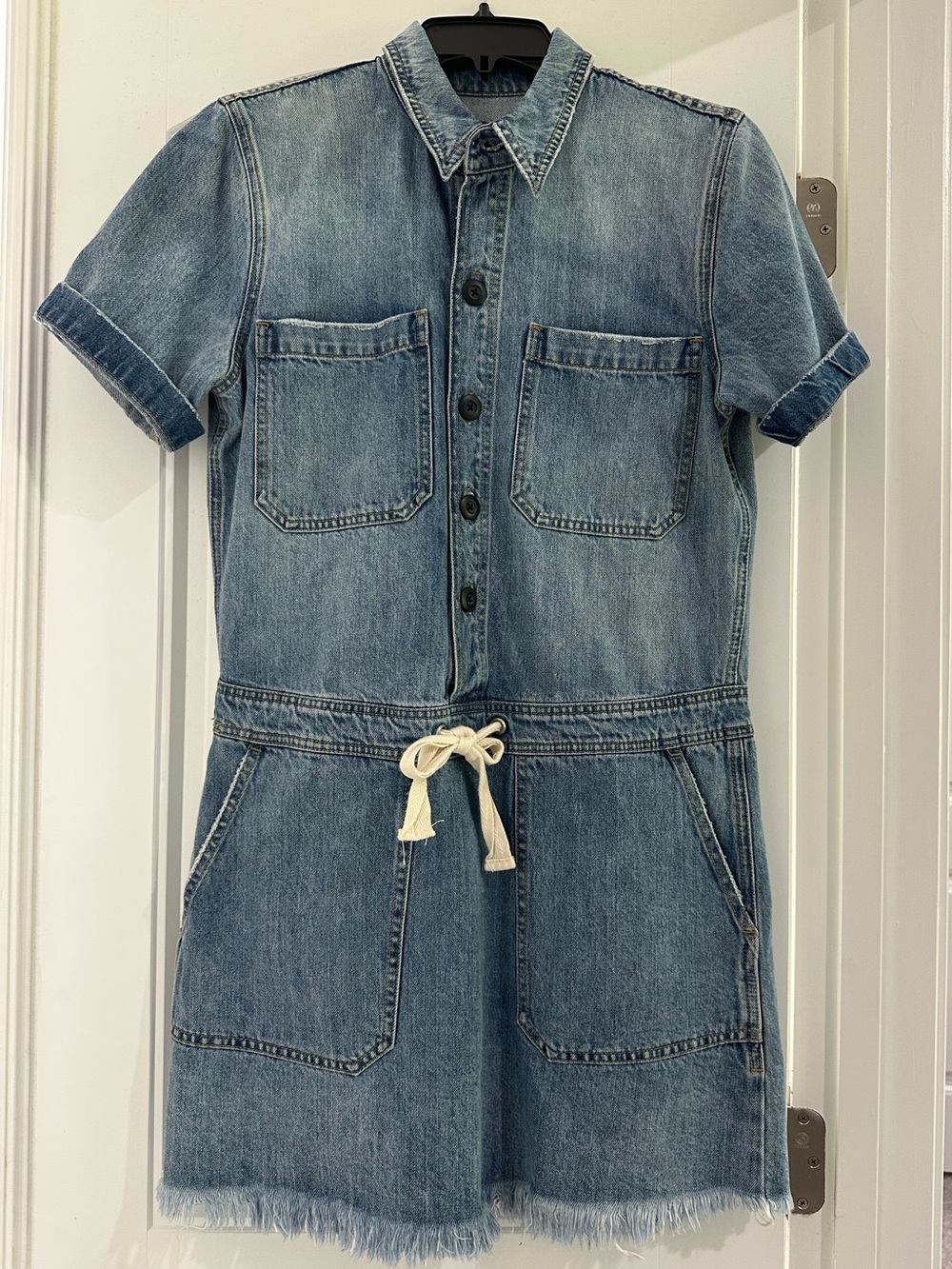 NWOT Lucky Brand jeans workwear denim drawstring mini dress sz. Small